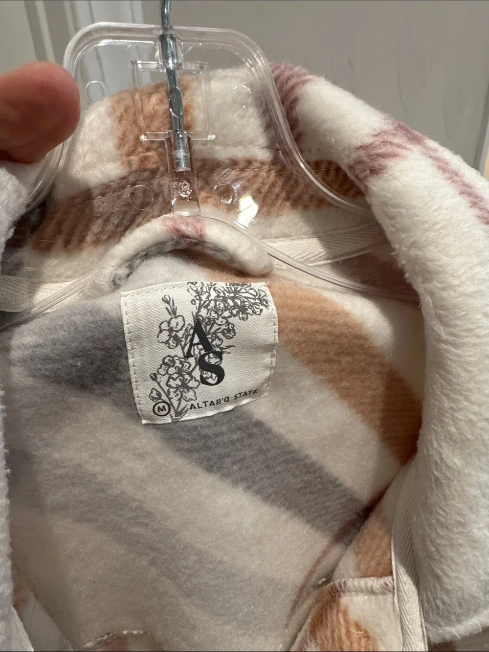 Altar'd State Plush Plaid Shacket in Cream, Tan, Gray and Blush
